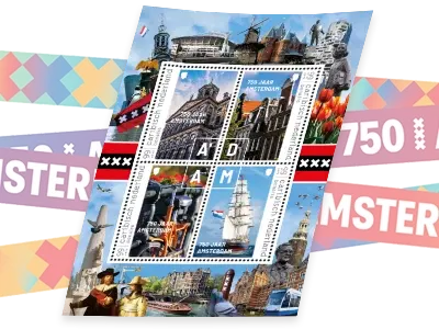GRATIS Officiële Postzegelvel Amsterdam - 750 Jaar - Desktop Afbeelding