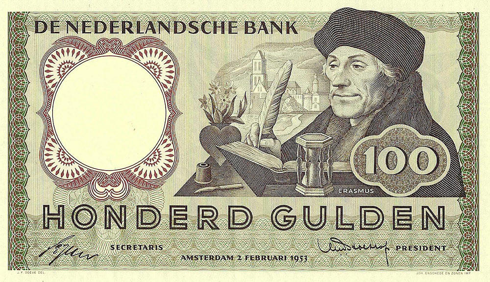 Bankbiljet 100 gulden 1953 Erasmus UNC