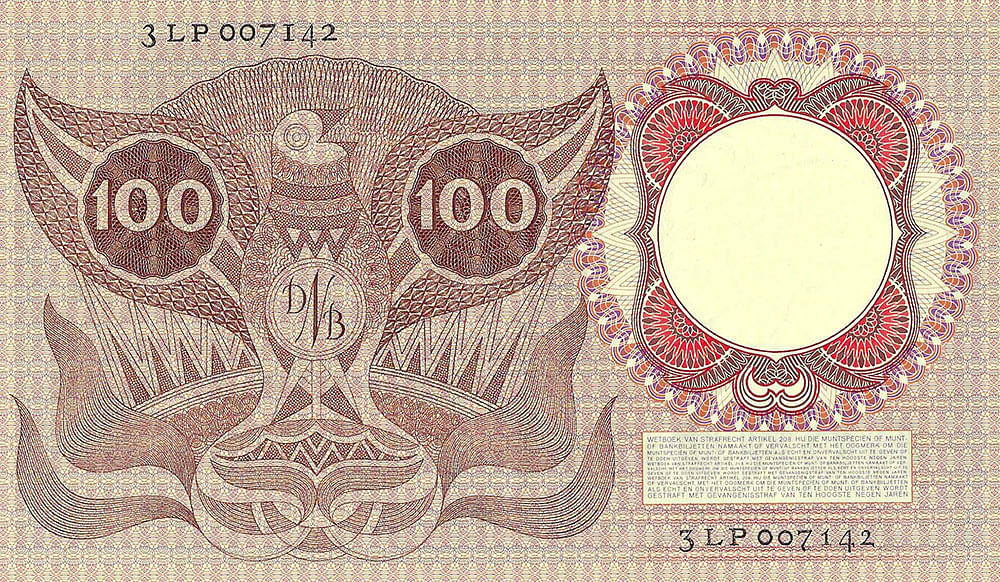 Bankbiljet 100 gulden 1953 Erasmus UNC