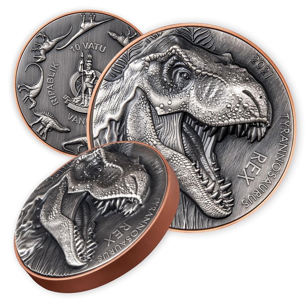 Laatste exemplaar! Tyrannosaurus Rex munt met prachtige antieke finish!