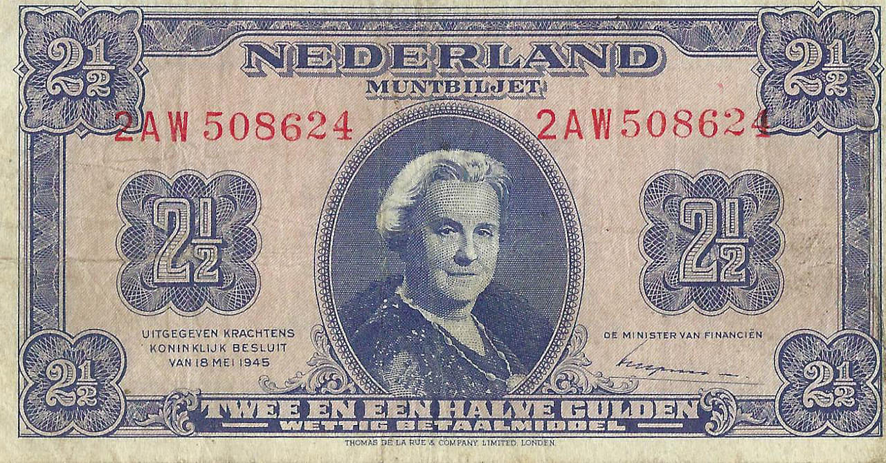 Bankbiljet 2,5 gulden 1945 Wilhelmina II Zeer Fraai