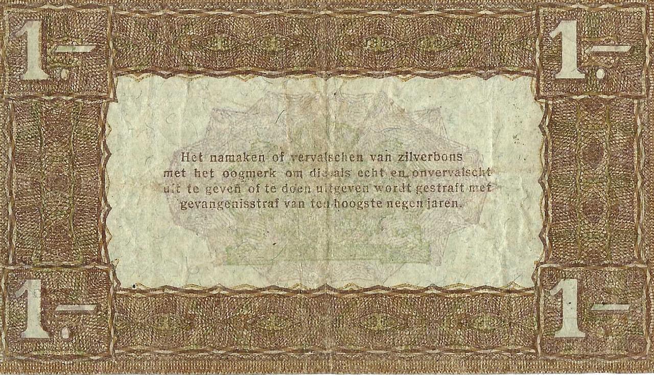 Bankbiljet 1 gulden 1920 Zilverbon Zeer Fraai (2 letters/6 cijfers)