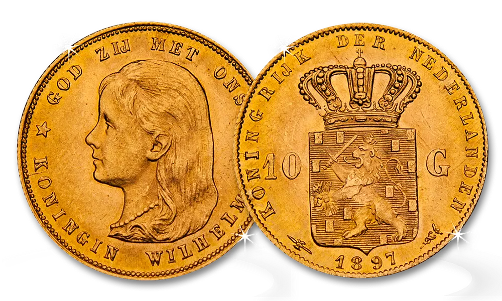Gouden Tientje Wilhelmina Hangend Haar 1897 | Munt-Online.nl