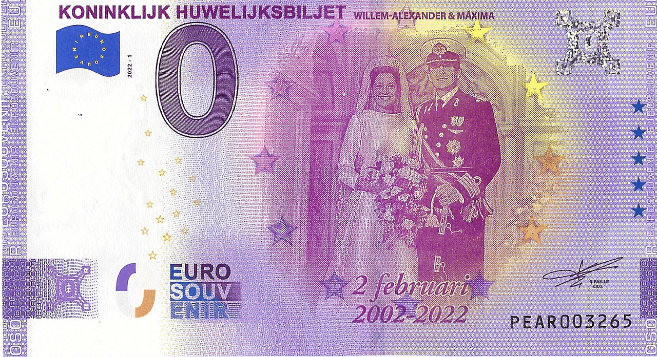 0 euro biljet 20 jaar Koninklijke Huwelijk