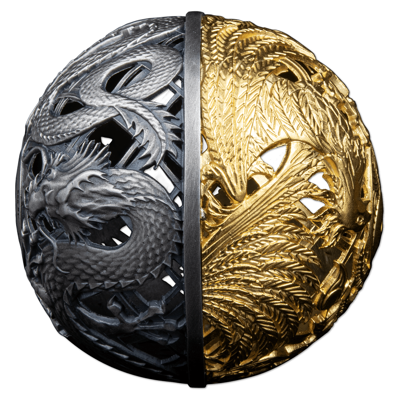 Zilveren filigree Dragon and Phoenix munt