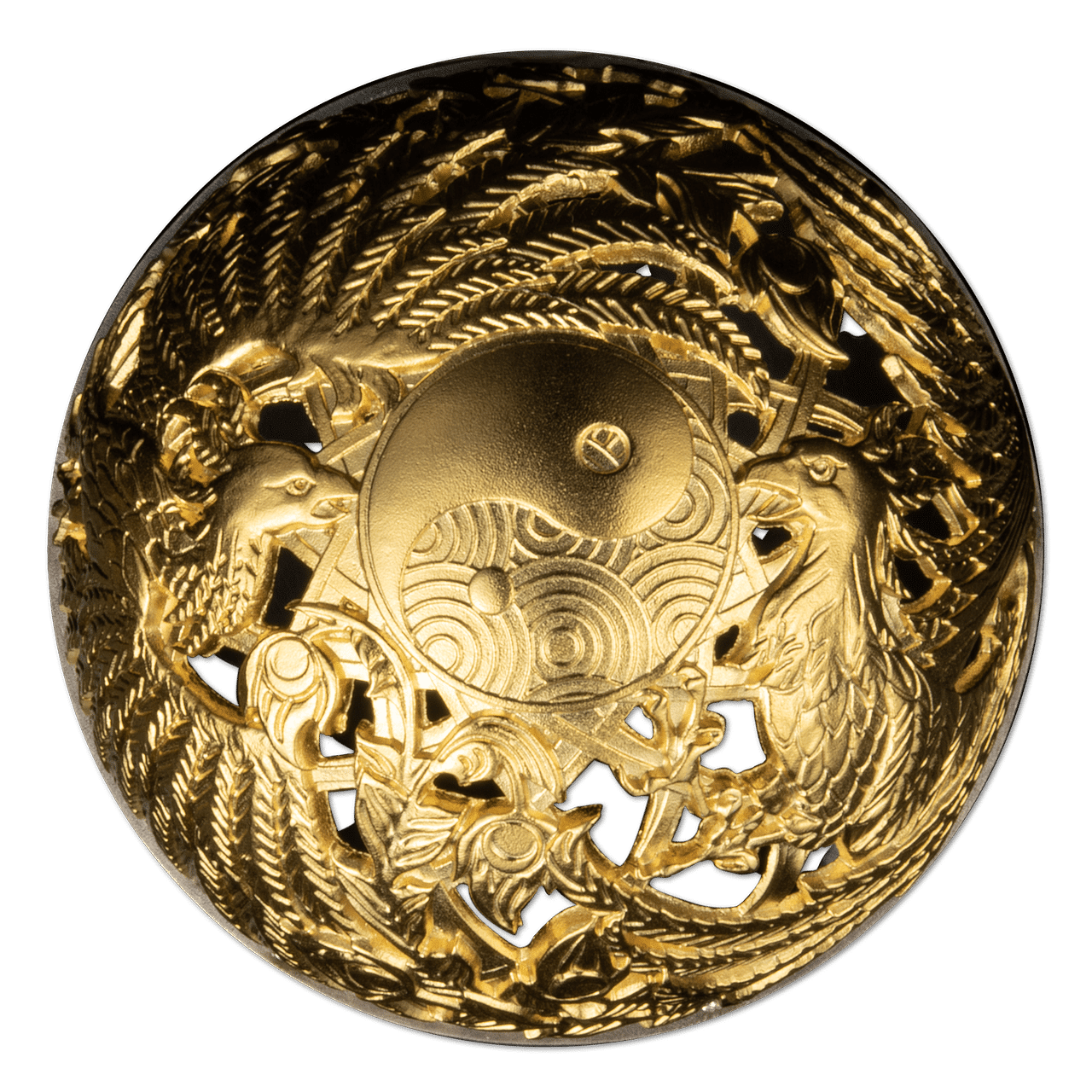 Zilveren filigree Dragon and Phoenix munt
