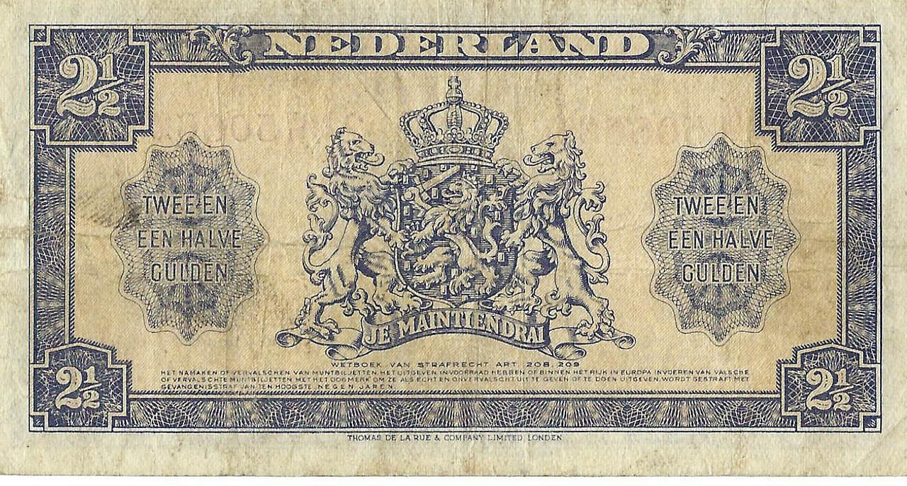 Bankbiljet 2,5 gulden 1945 Wilhelmina II Zeer Fraai